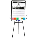 Rotafolios/ Flipchart Set - 100x70cm Grande Pizarra Blanca Magnetica con Caballete de Tripode + 1 Borrador Magnetico, 4 Rotuladores, 2 Imanes y 1 Paquete de Papel de 25 Unidades de 58x81cm